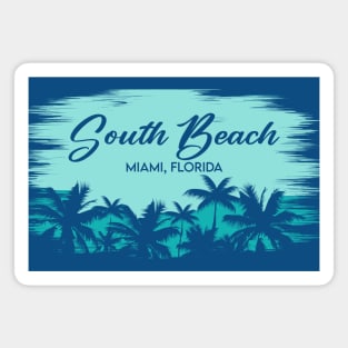 South Beach Miami, Florida Retro Beach Landscape with Palm Trees Magnet